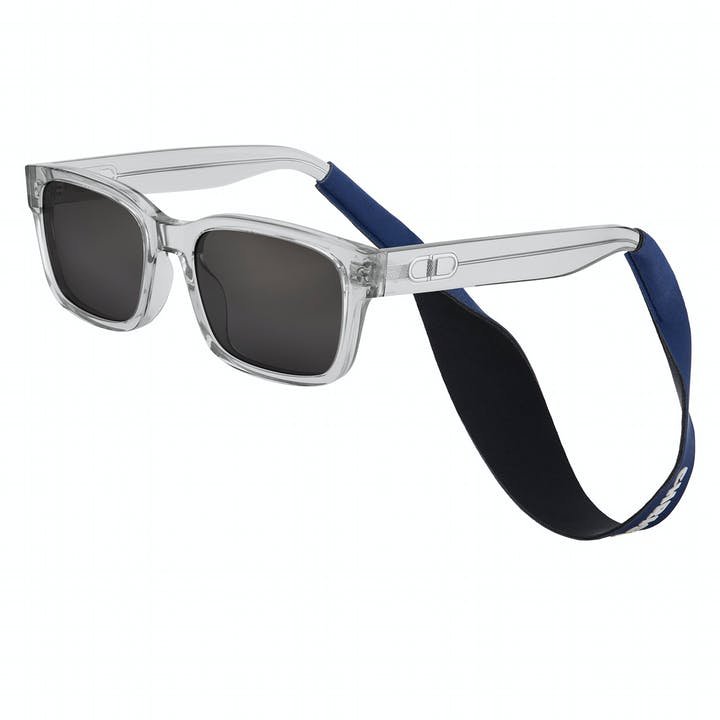 CD LINK S1U RECTANGULAR SHAPED SUNGLASSES IN TRANSLUCENT GREY ACETATE AND SILVER METAL GREY LENSES NEOPRENE STRAP WITH CHRISTIAN DIOR INSCRIPTION.jpg
