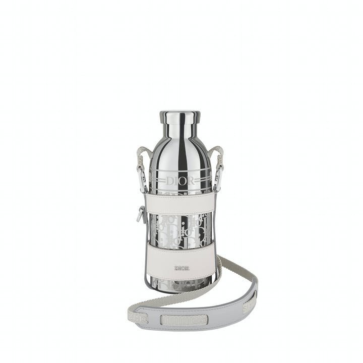 BOTTLE HOLDER AND BOTTLE IN ALUMINIUM DIOR OBLIQUE MOTIF BEIGE NYLON AND LEATHER STRAP.jpg